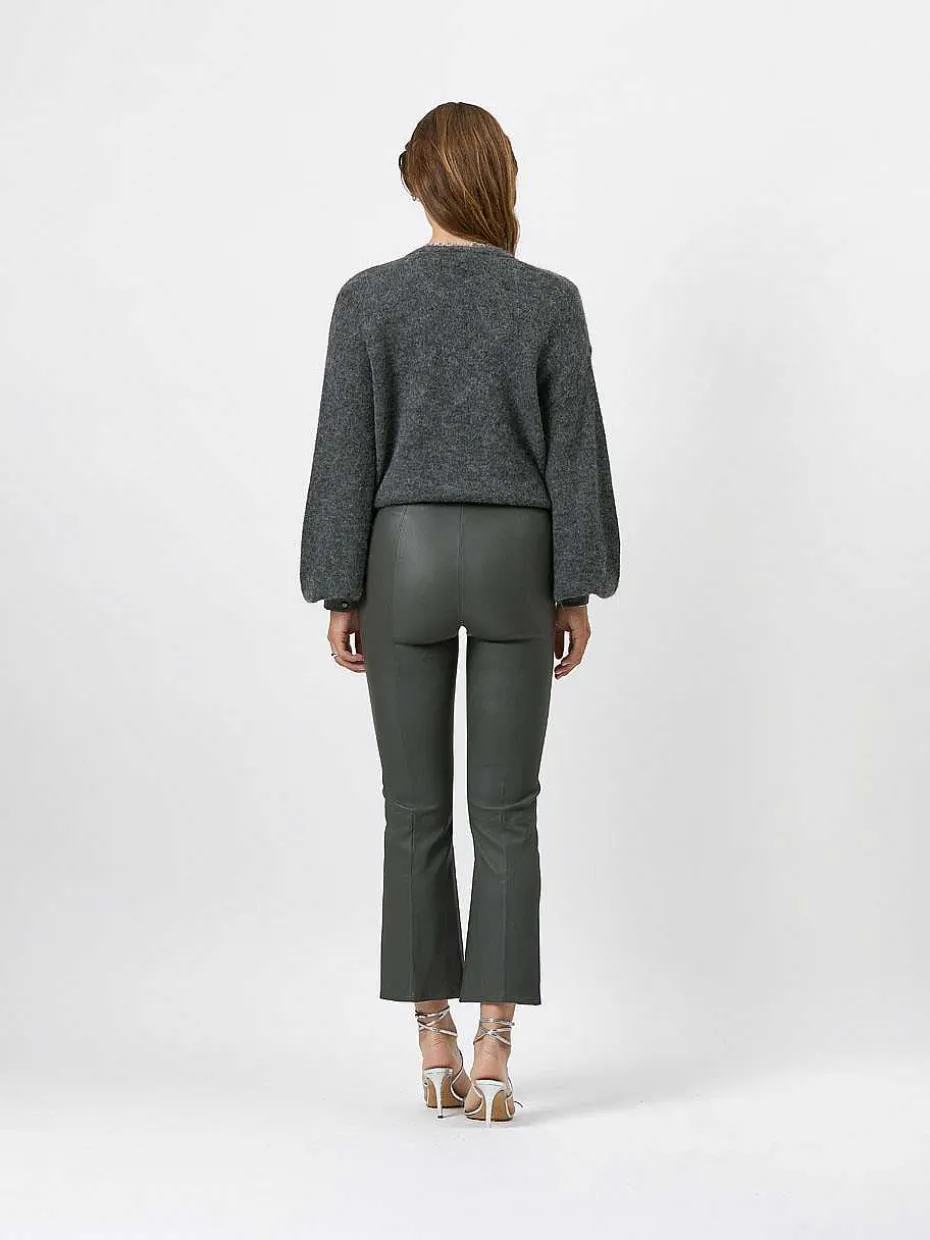 DANTE6 Tyson Crop Flare Leren Broek Grijs Best Sale