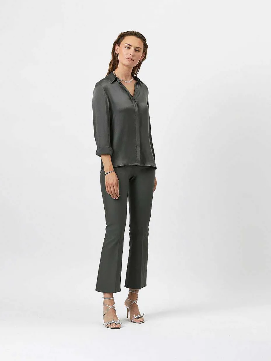 DANTE6 Tyson Crop Flare Leren Broek Grijs Best Sale